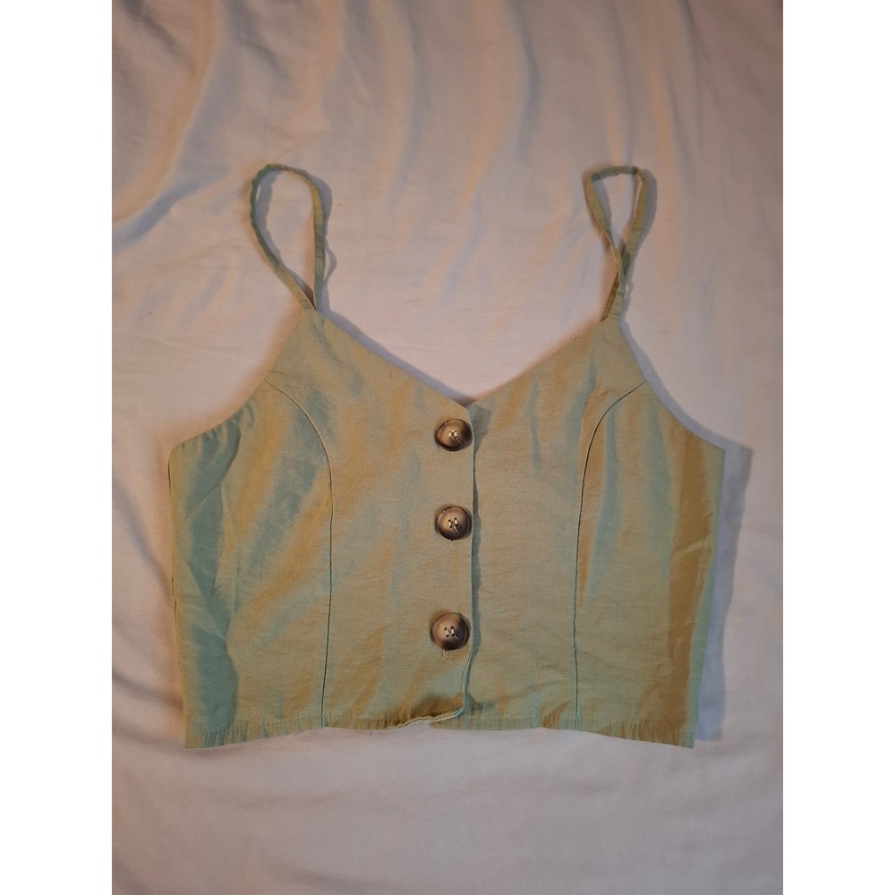 Sage Sleeveless V-Neck Suit Vest Tank Y2K Crop Top Princess Seams Casual Chic